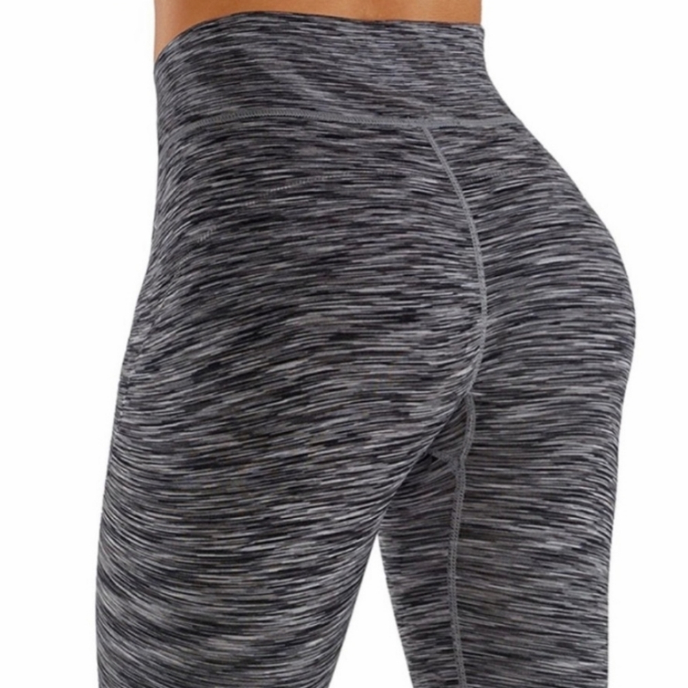 Two-tone Multi Grey High Waist Tummy Control Power Flex Capri Leggings
